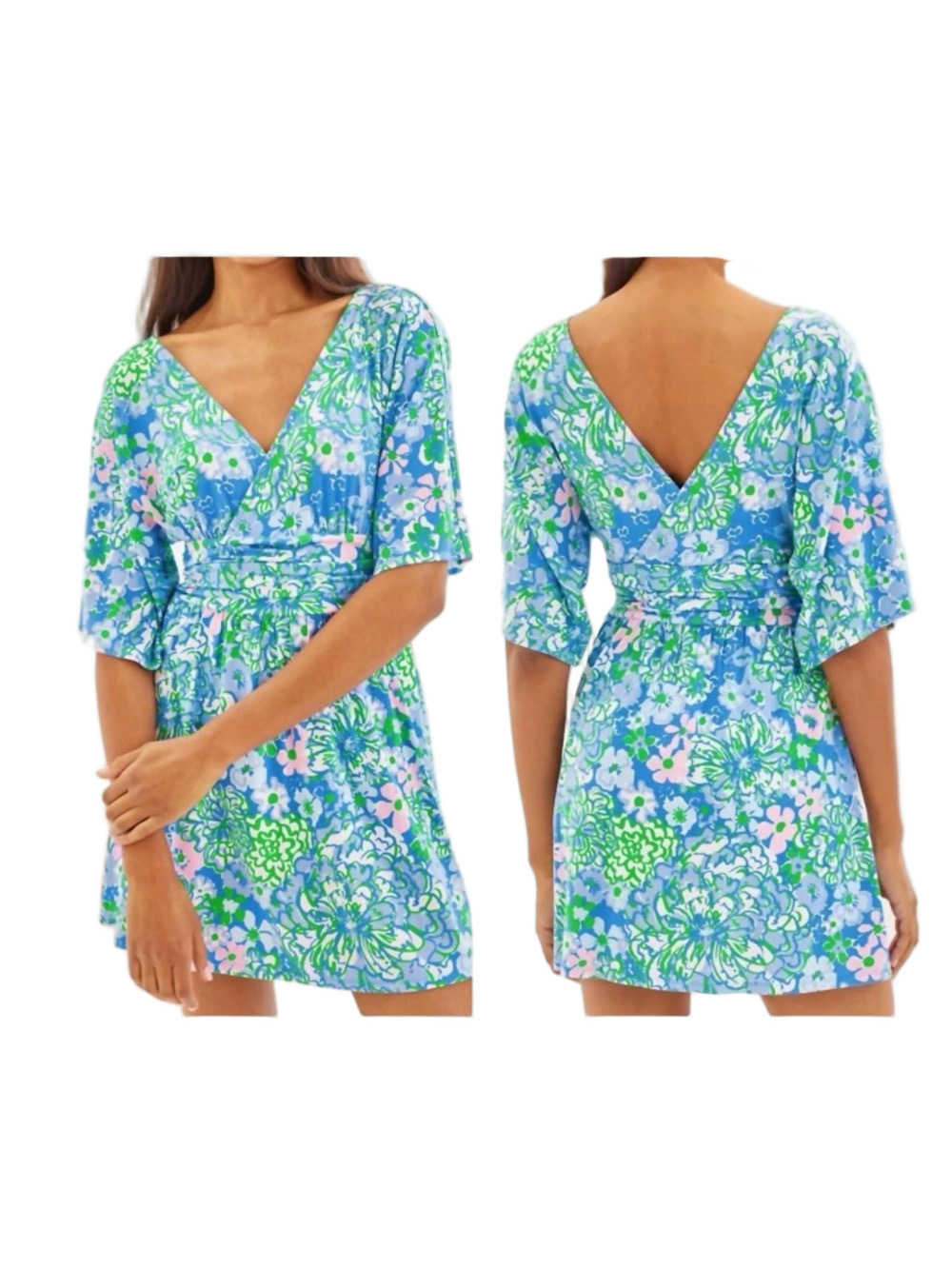 🦢Lilly Pulitzer parigi skirt romper dress blue floral size S EUC